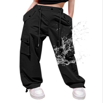 Cromoncent Girls High Waist Parachute Pants Y2K Cargo Trousers with Pockets, Black, 11-12 Years = Tag 160