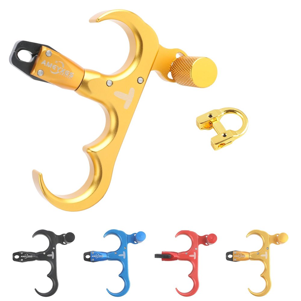 ZSHJGJR 3 Fingers Bow Release Aid - Aluminium Archery Release Trigger, Compound Bow Release Trigger, Thumb Release for Compound Bow Accessory (Yellow)