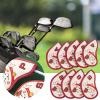 9pcs Golf Iron Head Covers Set,Lucky Cat Golf Iron Cover,Lovely Red Durable PU Golf Iron Head Covers Headcover Fortune Cat Embroidered Fit All Brands view 3