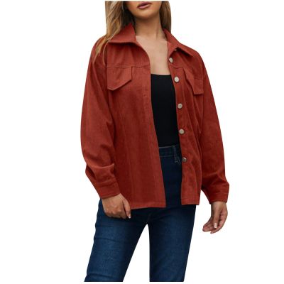 Women Corduroy Shirts Casual Oversized Button Down Shacket Jacket Long Sleeve Boyfriend Plus Size Blouse Pocket Tops