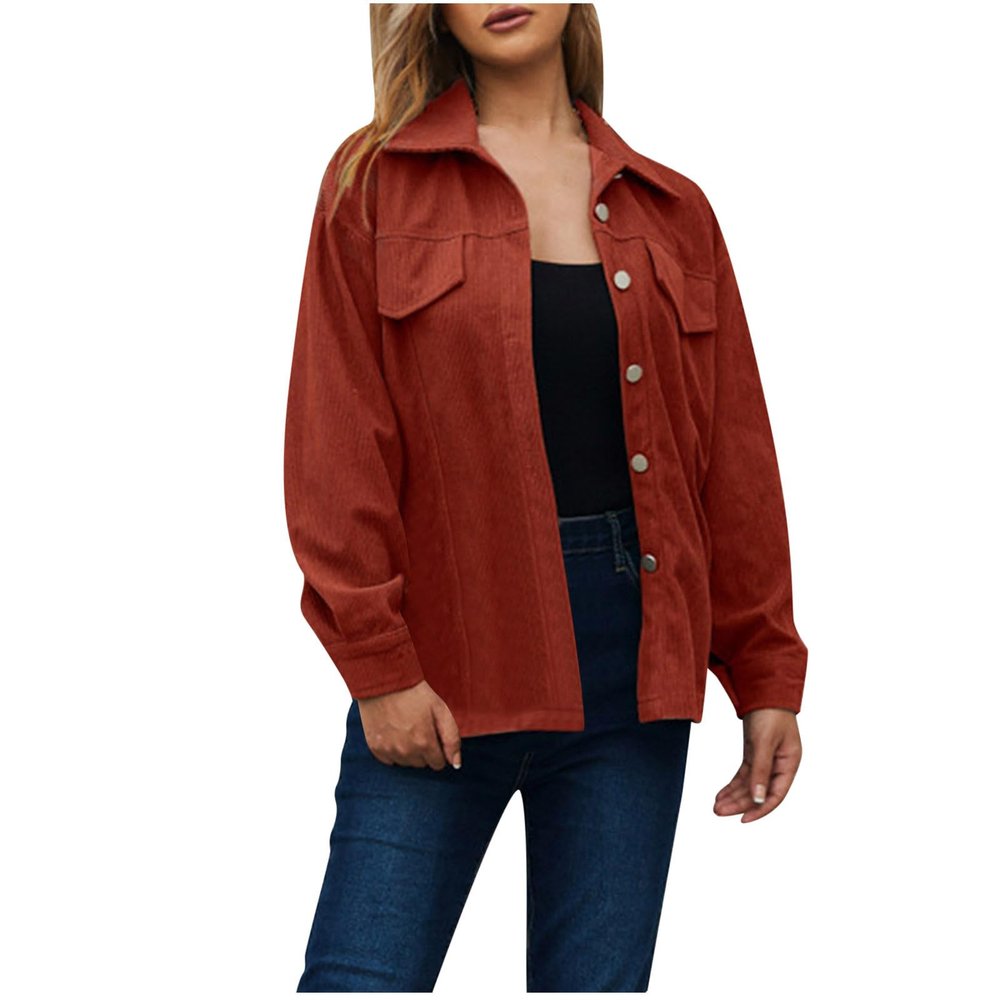 Women Corduroy Shirts Casual Oversized Button Down Shacket Jacket Long Sleeve Boyfriend Plus Size Blouse Pocket Tops