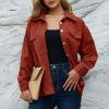 Women Corduroy Shirts Casual Oversized Button Down Shacket Jacket Long Sleeve Boyfriend Plus Size Blouse Pocket Tops view 3