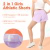 QooNoo Girls Athletic Shorts with Zipper Pocket Lightweight Elastic Waist Running Shorts for Teen Girls Kids Active Sports (Lavender,Small) view 2