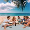 Gsypo Beach Blanket Waterproof Sandproof 95x80, Summer Grey Ocean with Black Whale and Cloud Oversized Beach Mat with 4 Corner Sand Pocket & 4 Stakes, Outdoor Picnic Mat for Camping Travel view 3