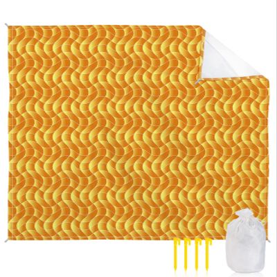 Gsypo Beach Blanket Waterproof Sandproof 84x80, Summer Abstract Geometric Gradient Orange Ocean Wave Oversized Beach Mat with 4 Corner Sand Pocket & 4 Stakes, Outdoor Picnic Mat for Camping Travel