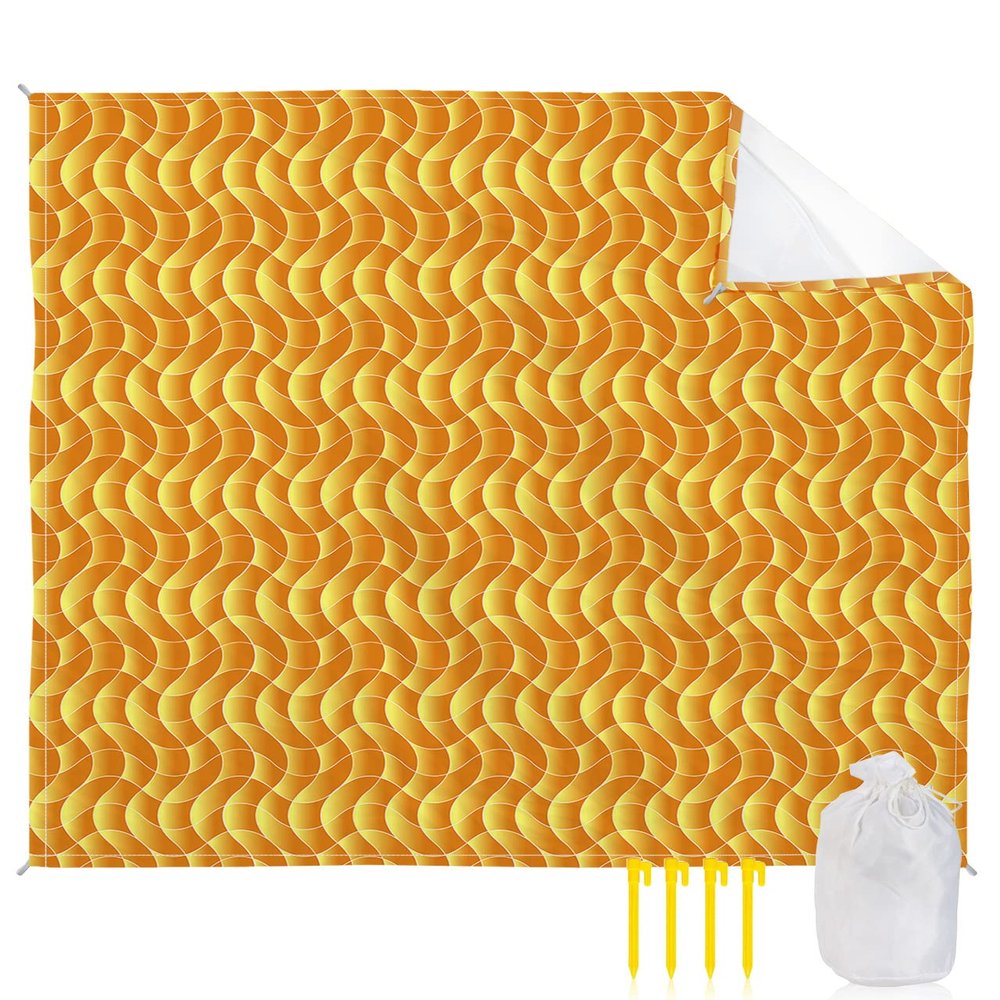 Gsypo Beach Blanket Waterproof Sandproof 84x80, Summer Abstract Geometric Gradient Orange Ocean Wave Oversized Beach Mat with 4 Corner Sand Pocket & 4 Stakes, Outdoor Picnic Mat for Camping Travel