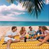 Gsypo Beach Blanket Waterproof Sandproof 84x80, Summer Abstract Geometric Gradient Orange Ocean Wave Oversized Beach Mat with 4 Corner Sand Pocket & 4 Stakes, Outdoor Picnic Mat for Camping Travel view 3