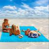 Gsypo Beach Blanket Waterproof Sandproof 118x108, Summer Abstract Geometric Gradient Blue Ocean Wave Oversized Beach Mat with 4 Corner Sand Pocket & 4 Stakes, Outdoor Picnic Mat for Camping Travel view 2