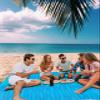 Gsypo Beach Blanket Waterproof Sandproof 118x108, Summer Abstract Geometric Gradient Blue Ocean Wave Oversized Beach Mat with 4 Corner Sand Pocket & 4 Stakes, Outdoor Picnic Mat for Camping Travel view 3