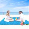 Gsypo Beach Blanket Waterproof Sandproof 118x108, Summer Abstract Geometric Gradient Blue Ocean Wave Oversized Beach Mat with 4 Corner Sand Pocket & 4 Stakes, Outdoor Picnic Mat for Camping Travel view 4