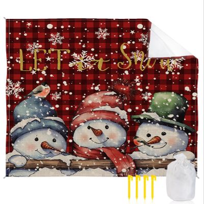 Gsypo Beach Blanket Waterproof Sandproof 118x108, Christmas Cute Snowman Red Buffalo Plaid Oversized Beach Mat with 4 Corner Sand Pocket & 4 Stakes, Outdoor Picnic Mat for Camping Travel