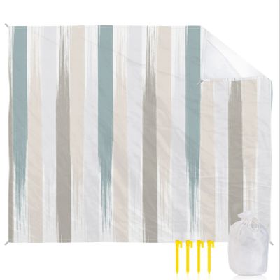 Gsypo Beach Blanket Waterproof Sandproof 84x80, Abstract Geometric Graffiti Gray White Blue Oversized Beach Mat with 4 Corner Sand Pocket & 4 Stakes, Outdoor Picnic Mat for Camping Travel