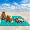 Beach Blanket Waterproof Sandproof 95x80, Summer Abstract Geometric Gradient Aqua Green Ocean Wave Oversized Beach Mat with 4 Corner Sand Pocket & 4 Stakes, Outdoor Picnic Mat for Camping Travel view 2