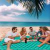 Beach Blanket Waterproof Sandproof 95x80, Summer Abstract Geometric Gradient Aqua Green Ocean Wave Oversized Beach Mat with 4 Corner Sand Pocket & 4 Stakes, Outdoor Picnic Mat for Camping Travel view 3