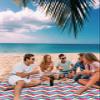 Gsypo Beach Blanket Waterproof Sandproof 84x80, Abstract Geometry Red Aqua Herringbone Pattern Oversized Beach Mat with 4 Corner Sand Pocket & 4 Stakes, Outdoor Picnic Mat for Camping Travel view 3