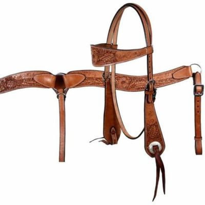Western Headstall Breast Collar Reins Set Leather Hand Carved Tooled Equestrian Trail Horse Saddle Tack Set Full Cob Pony ST-HTS-028 (Full)