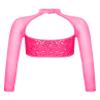 Shinsto Kids Girls Sequins Crop Tops Long Sleeve Mock Neck Jazz Hip Hop Ballet Dance Tops Dancewear Hot Pink 14 Years view 2