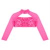Shinsto Kids Girls Sequins Crop Tops Long Sleeve Mock Neck Jazz Hip Hop Ballet Dance Tops Dancewear Hot Pink 14 Years view 3