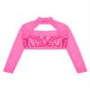 Shinsto Kids Girls Sequins Crop Tops Long Sleeve Mock Neck Jazz Hip Hop Ballet Dance Tops Dancewear Hot Pink 14 Years view 4