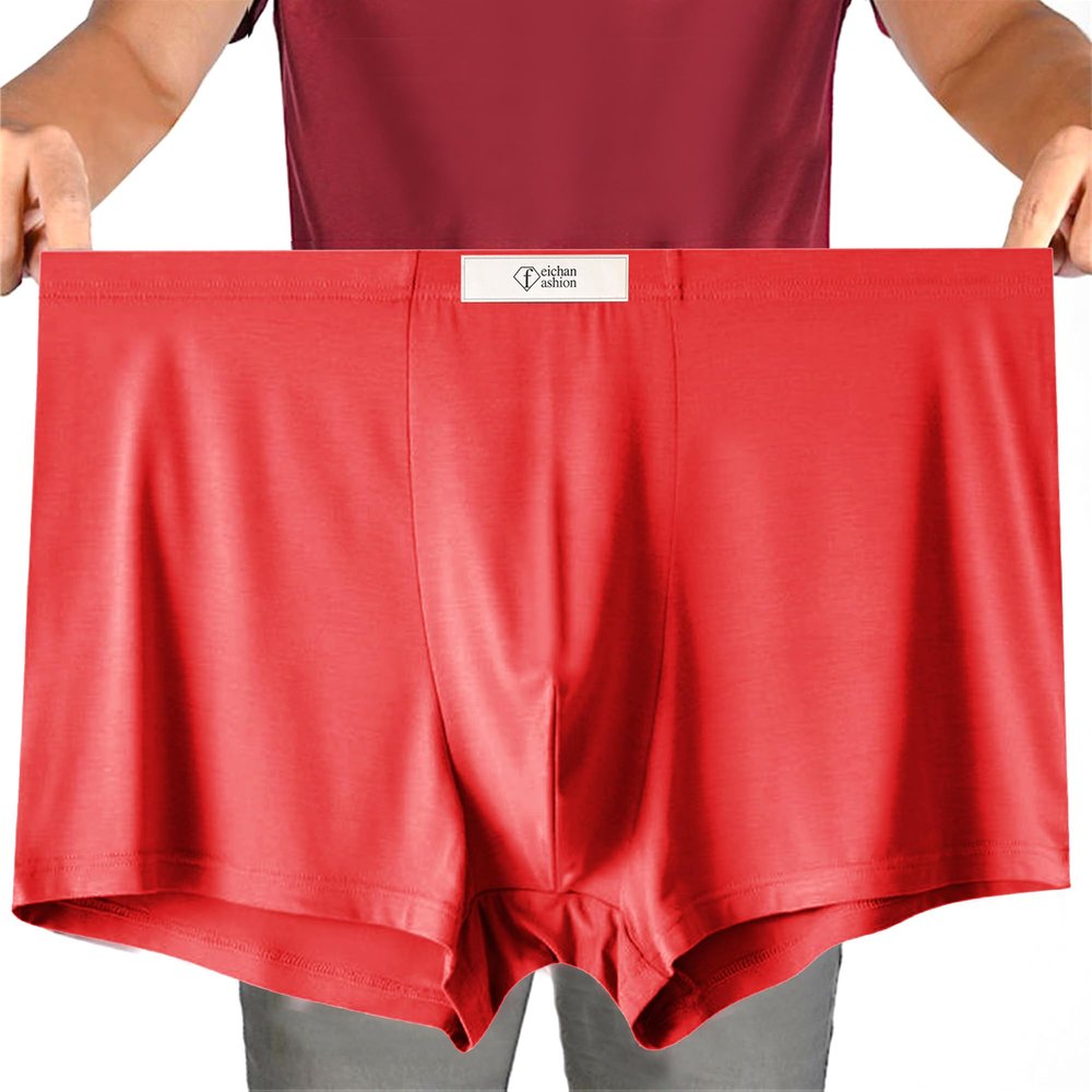 feichan ashion Men's Underwear, 1-Piece Modal rayon Mens Big & Tall Boxer Brief Up to 7XL, Moisture Wicking Flat Boxer Shorts (5XL, Red)