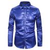 leasote Men Long Sleeve Sequin Shirt Men's Shiny Lapel Collar Club Dance Slim Fit Colorful Blue M view 1