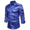 leasote Men Long Sleeve Sequin Shirt Men's Shiny Lapel Collar Club Dance Slim Fit Colorful Blue M view 2