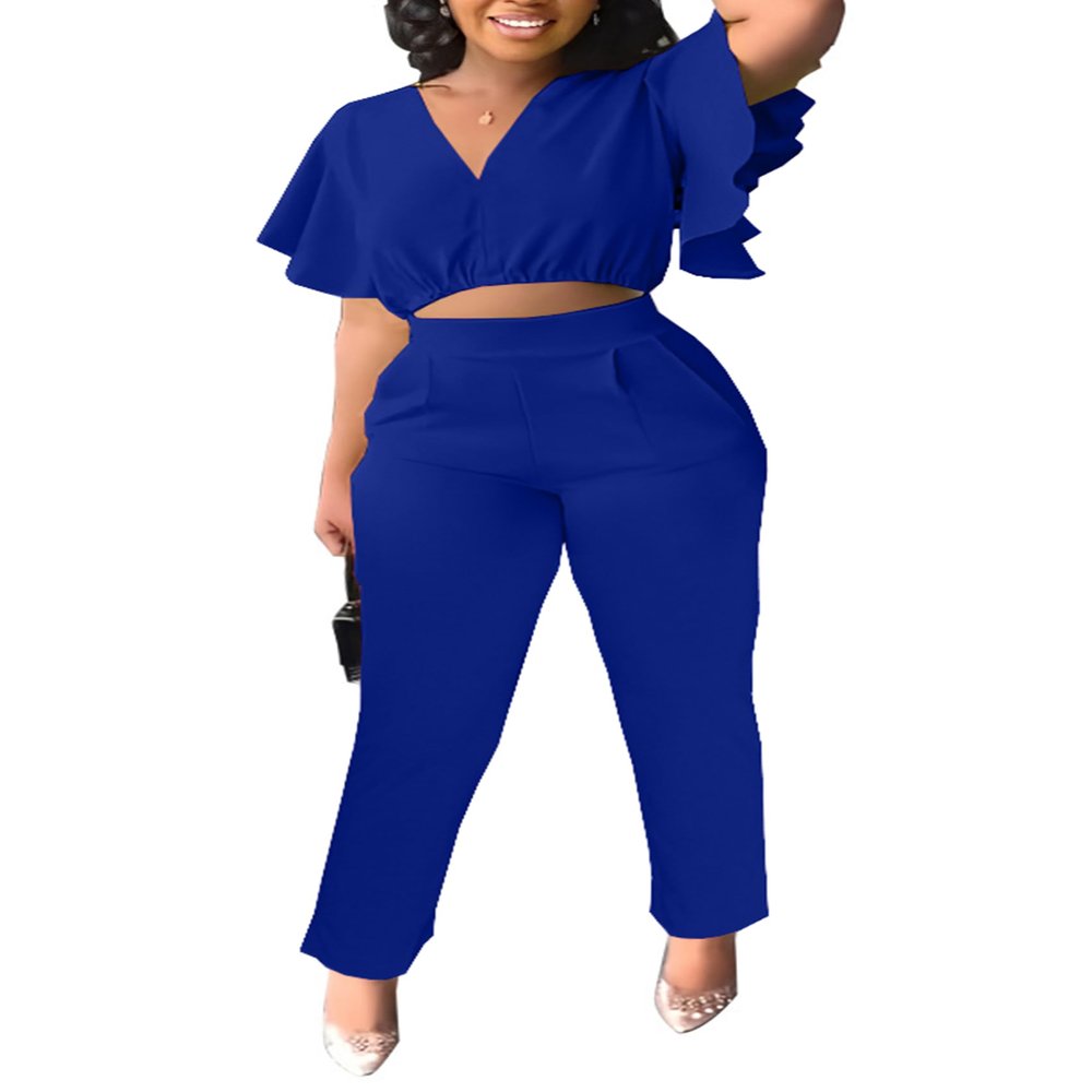 Fooullaide Women's Two Piece Outfit Jogger Sweatsuit Crop Top Butterfly Sleeve Matching Set Sexy Brunch Vacation 2pc Sets