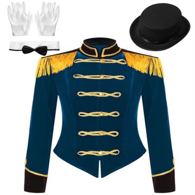 Eandarui Women's Magician Costume Tassel Jacket Coat Circus Ringmaster Ring Master Tailcoat Jacket Dark Blue 3X-Large