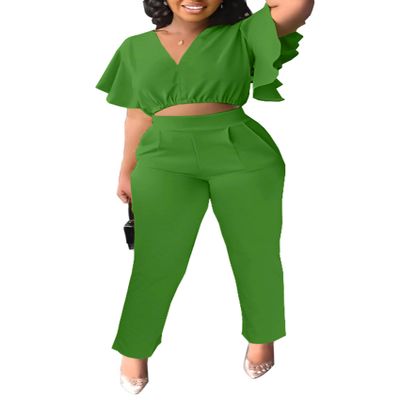 Fooullaide Women's Two Piece Outfit Jogger Sweatsuit Crop Top Butterfly Sleeve Matching Set Sexy Brunch Vacation 2pc Sets