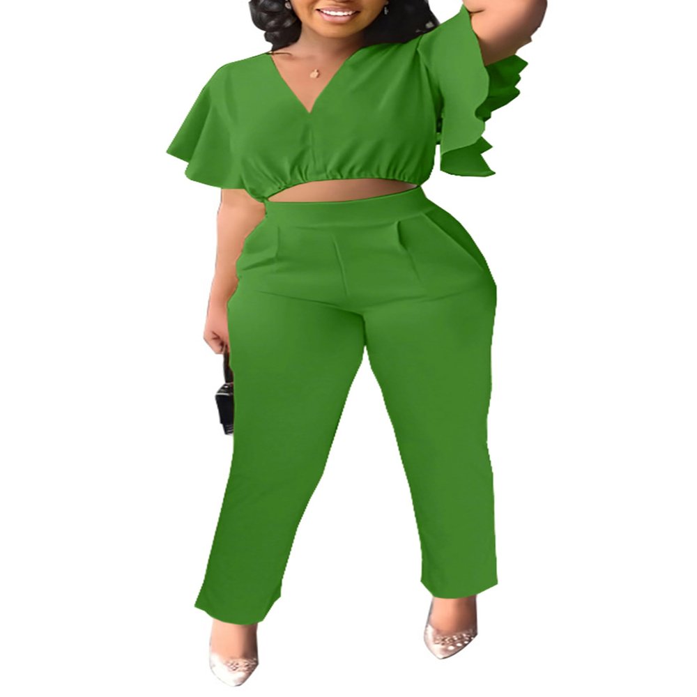 Fooullaide Women's Two Piece Outfit Jogger Sweatsuit Crop Top Butterfly Sleeve Matching Set Sexy Brunch Vacation 2pc Sets