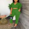Fooullaide Women's Two Piece Outfit Jogger Sweatsuit Crop Top Butterfly Sleeve Matching Set Sexy Brunch Vacation 2pc Sets view 3