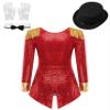 Lorilida Women's Tassels Bodysuit Ringmaster Costume Circus Showman Lion Tamer Cosplay Outfits Red Medium view 2