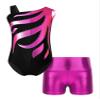 XUNZOO Kids Girls Rhinestone Athletic Ballet Dance Outfits Sleeveless Leotards with Booty Shorts Set for Gymnastics Rose 14 Years view 1