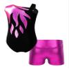 XUNZOO Kids Girls Rhinestone Athletic Ballet Dance Outfits Sleeveless Leotards with Booty Shorts Set for Gymnastics Rose 14 Years view 2
