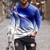 3D Print T-Shirt for Men Long Sleeve Fashion Tops Slim-Fit Crew Neck Casual Fall Pullover Workout Tee Shirts Blouse Blue view 2