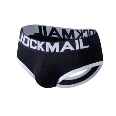 JOCKMAIL Men's Cotton Boxer Underwear Jockstrap Bottomless Mens Backless Trunks Brief Shorts (XXL, 307Black)