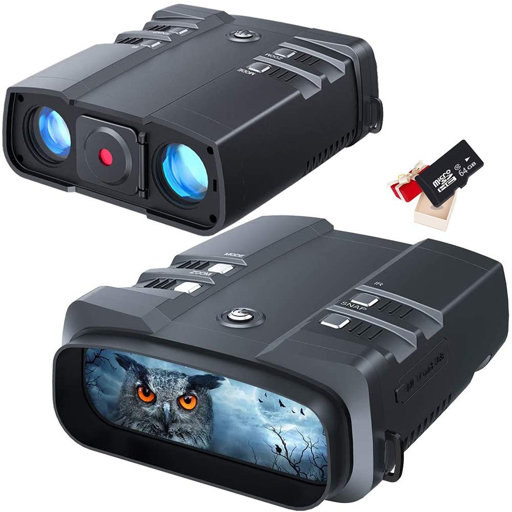 inBEKEA Digital Night Vision Binoculars 1080p Full HD 1640 ft/500 M Viewing Range Superior 5W Infrared High Sensitivity CMOS Sensor Night Goggles for Hunting Camping Surveillance with 64GB Card