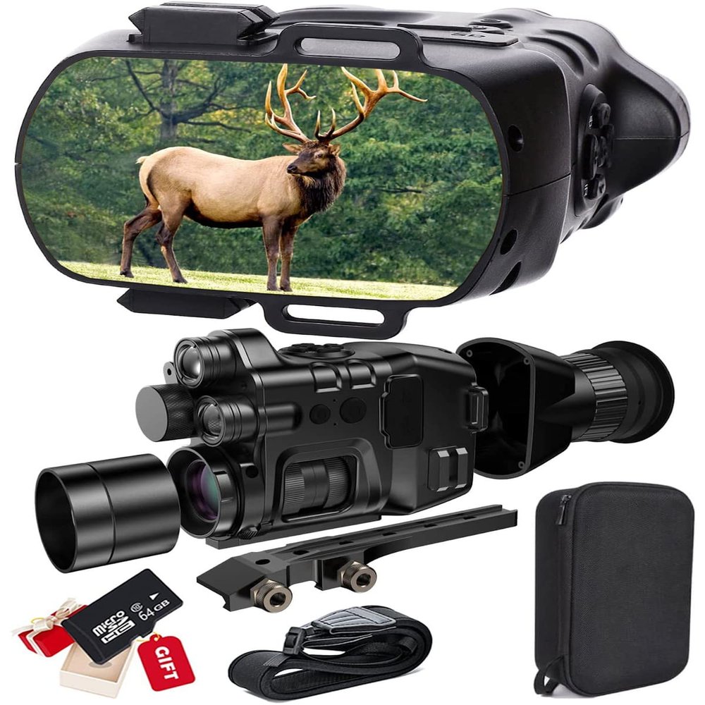 inBEKEA Night Vision Monocular, 1-24X Zoom Digital HD Infrared Night Vision Goggles Vision Distance 1640ft DIY Night Vision for Night Hunting FHD Handheld Night Camera for Adults with 64GB SD Card