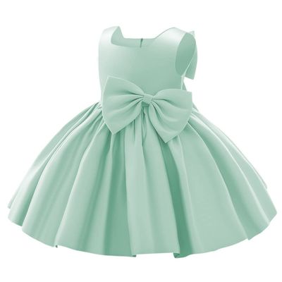 Flower Girl Dresses for Wedding Toddler Kids Pageant Dresses Girls Baby Satin Bowknot Special Occasion Dress First Birthday Party Outfit Sleeveless Princess Tutu Formal Baptism Gown Mint Green 5-6Y