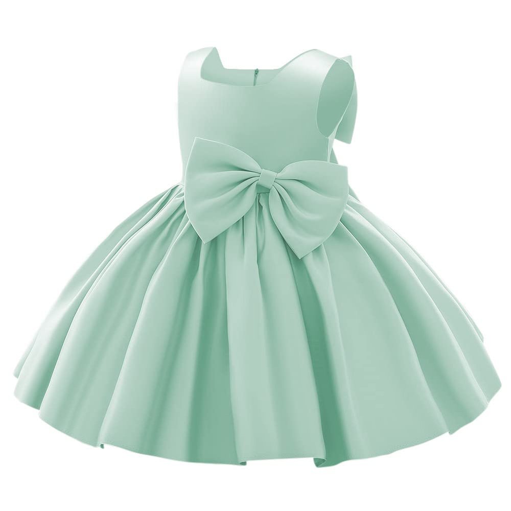 Flower Girl Dresses for Wedding Toddler Kids Pageant Dresses Girls Baby Satin Bowknot Special Occasion Dress First Birthday Party Outfit Sleeveless Princess Tutu Formal Baptism Gown Mint Green 5-6Y