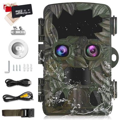 inBEKEA Trail Camera Dual-Lens with Starlight Night Vision 4K 20MP Wildlife Game Camera with 0.2s Motion Activated 120 Wide Angle IP66 Waterproof 2.4" Screen Hunting Scouting Cam with SD Card,256G