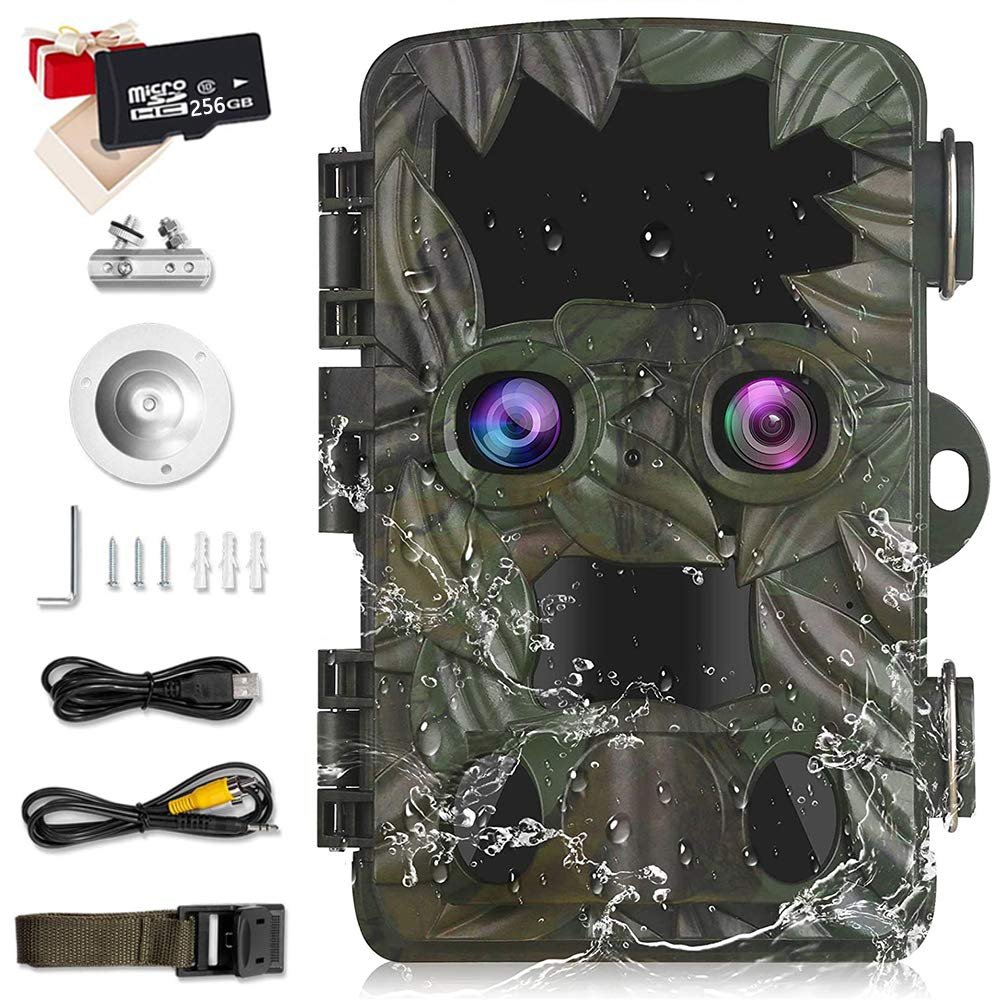 inBEKEA Trail Camera Dual-Lens with Starlight Night Vision 4K 20MP Wildlife Game Camera with 0.2s Motion Activated 120 Wide Angle IP66 Waterproof 2.4" Screen Hunting Scouting Cam with SD Card,256G