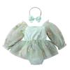 Dresses for Baby Girls 1st First Birthday Party Dress Newborn Fairy Tulle Tutu Bubble Romper Flower Embroidery Long Sleeve Bodysuit One Year Old Cake Smash Outfit Photo Shooting Sage Green 0-3M view 1