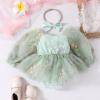 Dresses for Baby Girls 1st First Birthday Party Dress Newborn Fairy Tulle Tutu Bubble Romper Flower Embroidery Long Sleeve Bodysuit One Year Old Cake Smash Outfit Photo Shooting Sage Green 0-3M view 3