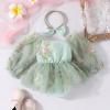 Dresses for Baby Girls 1st First Birthday Party Dress Newborn Fairy Tulle Tutu Bubble Romper Flower Embroidery Long Sleeve Bodysuit One Year Old Cake Smash Outfit Photo Shooting Sage Green 0-3M view 4