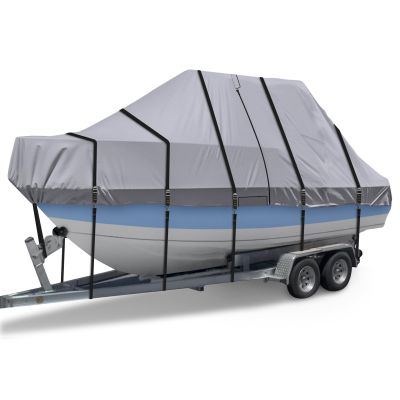900D T Top Boat Cover -Heavy Duty, Waterproof Hard Top Boat Cover, Trailerable Center Console, 22-24' Long, Beam Width Up to 108", Gray