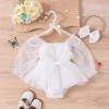 Dresses for Baby Girls 1st First Birthday Party Dress Newborn Fairy Tulle Tutu Bubble Romper Toddlers Long Sleeve Jumpsuit Bodysuit One Year Old Cake Smash Outfit Photo Shooting White 3-6 Months view 2