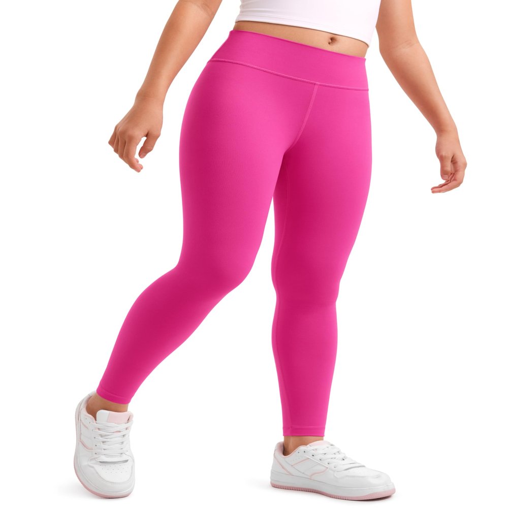 CRZ YOGA Girls Butterluxe Full Length Yoga Leggings - Athletic Sports Casual Pants High Waist Tights Kids Teen Hibiscus Purple X-Large