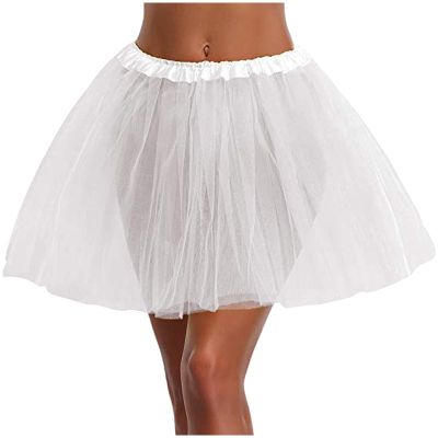 Women's Tutu Skirt Layered Tulle Ballet Halloween Ruffle Vintage Style Lightweight Dress Up Teen Puffy Dance Rave Skirt White