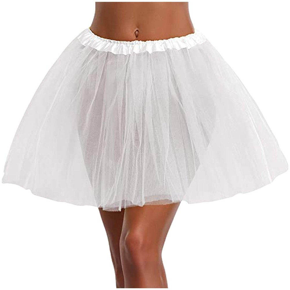 Women's Tutu Skirt Layered Tulle Ballet Halloween Ruffle Vintage Style Lightweight Dress Up Teen Puffy Dance Rave Skirt White